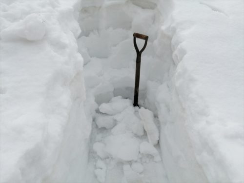 雪の溝掘りは大変１月２４日